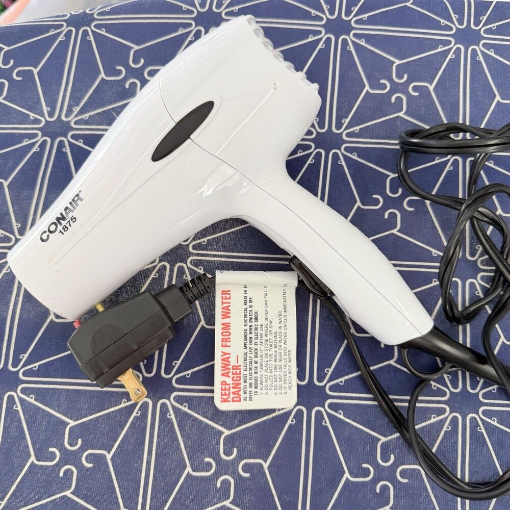 Conair 1875 Hair Dryer White Compact Blow Dryer Ionic Travel Tested Works